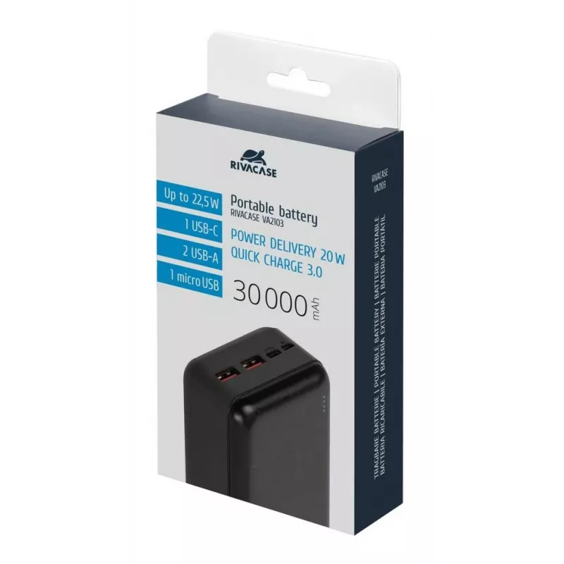 Rivacase VA2103 Power Bank 30000 mAh 22.5W Melns