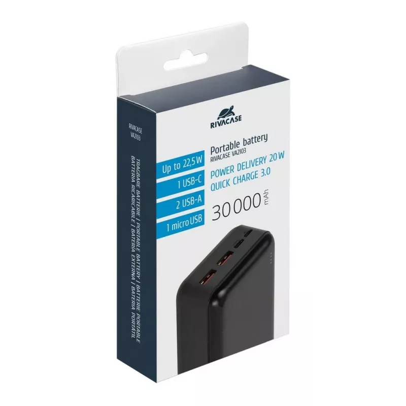 Rivacase VA2103 Power Bank 30000 mAh 22.5W Melns