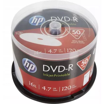 Verbatim HP Inkjet-Printable DVD-R Spindle (50 Diski) - 16x, 4,7 GB, AZO krāsviela, balta drukājama virsma