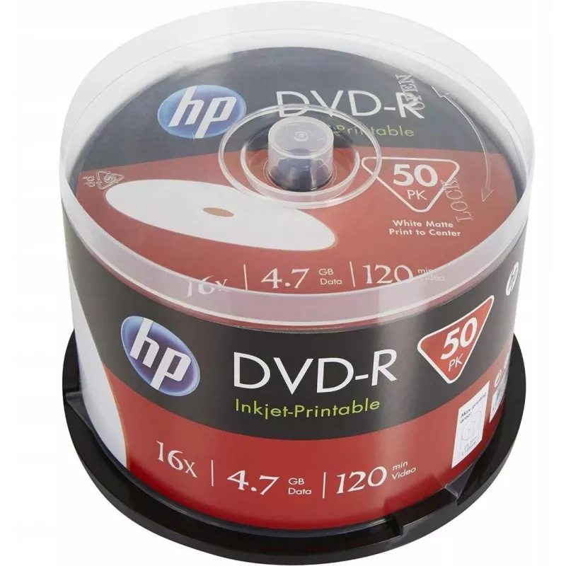 Verbatim HP Inkjet-Printable DVD-R Spindle (50 Diski) - 16x, 4,7 GB, AZO krāsviela, balta drukājama virsma