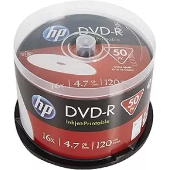Verbatim HP Inkjet-Printable DVD-R Spindle (50 Diski) - 16x, 4,7 GB, AZO krāsviela, balta drukājama virsma