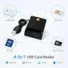 iLike 4-in-1 USB Smart Card Reader ar SIM, SD un Micro SD atbalstu, CAC lasītājs ID kartēm, bankas kartēm, eID un atmiņas kartēm Melns