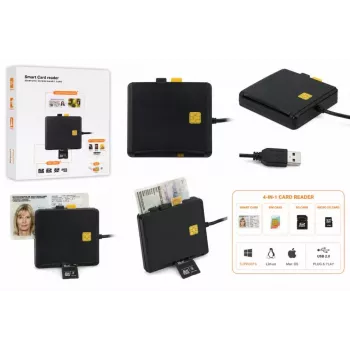 iLike 4-in-1 USB Smart Card Reader ar SIM, SD un Micro SD atbalstu, CAC lasītājs ID kartēm, bankas kartēm, eID un atmiņas kartēm Melns