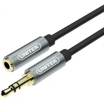UNITEK 3.5mm Audio pagarinājuma kabelis 1m - Vīrišķais uz Sievišķo, Apzeltīts, Melns