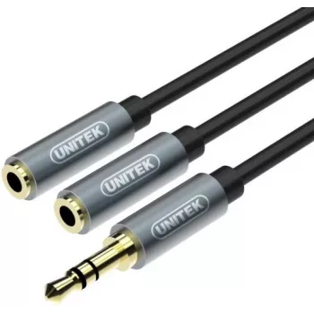 UNITEK Y-C956ABK 3.5mm Mini Jack vīrišķais uz 2x 3.5mm sievišķais audio sadalītāja adaptera kabelis - Melns