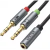 UNITEK Y-C957ABK 3.5mm Mini-Jack Audio Sadalītāja Kabelis, Sievišķais uz 2x Vīrišķo, 20 cm, Melns