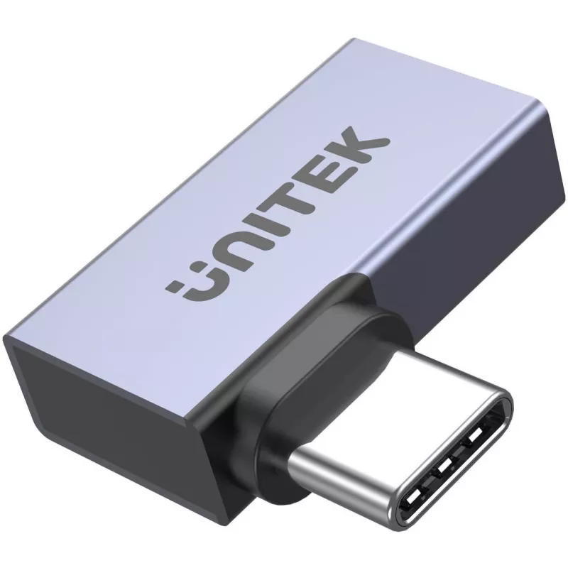 UNITEK USB-C vīriešu uz USB-C sieviešu taisnleņķa plakanais adapteris 40Gbps 100W Space Gray
