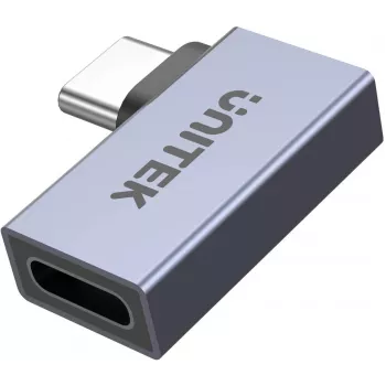 UNITEK USB-C vīriešu uz USB-C sieviešu taisnleņķa plakanais adapteris 40Gbps 100W Space Gray