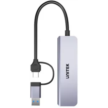 UNITEK 5-in-1 USB-C Hub ar SD un MicroSD karšu lasītāju, 5 Gbps, Space Grey