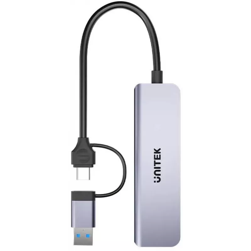 UNITEK 5-in-1 USB-C Hub ar SD un MicroSD karšu lasītāju, 5 Gbps, Space Grey