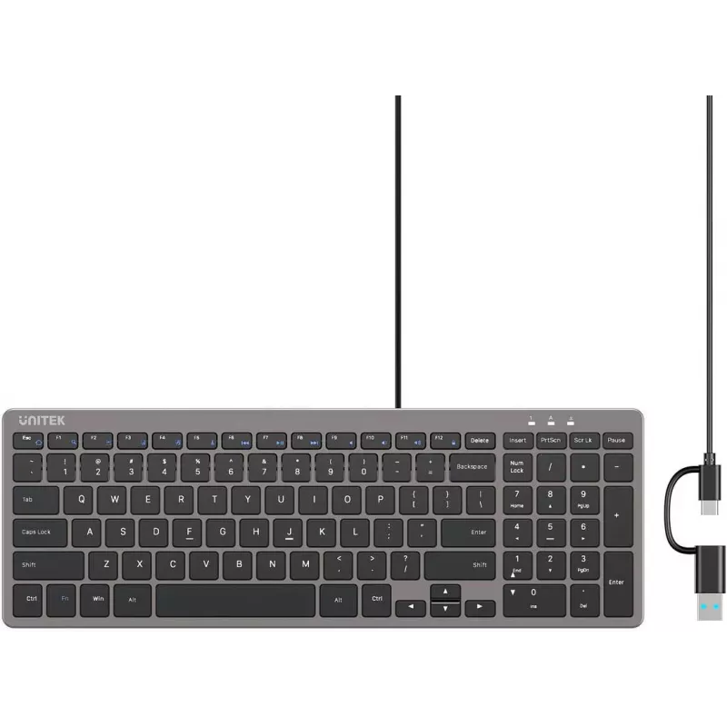 UNITEK SlimTap Lightweight Wired Office Keyboard USB-C/USB-A