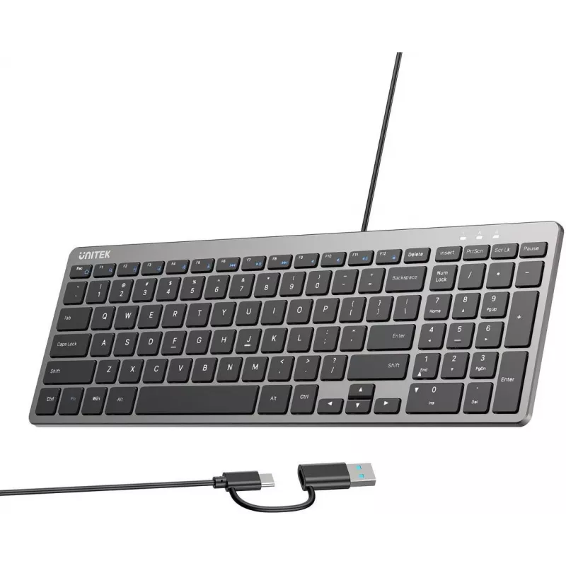 UNITEK SlimTap Lightweight Wired Office Keyboard USB-C/USB-A