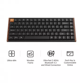 Keychron K3M-F1 75% Low-Profile mehāniskā tastatūra, Gateron Red slēdži, RGB Hot-Swap, Bluetooth 5.1 un USB-C, melna