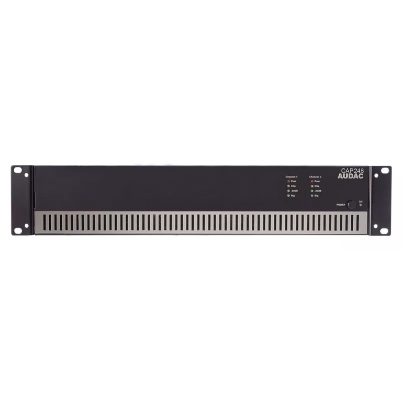 AUDAC CAP248 2-Kanālu D klases jaudas pastiprinātājs 480W RMS 4 Ohm 1U Melns