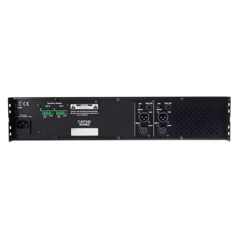 AUDAC CAP248 2-Kanālu D klases jaudas pastiprinātājs 480W RMS 4 Ohm 1U Melns