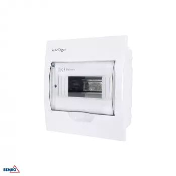 SCHELINGER A80-RDP-IP40-NPE-08P Iegremdējamais sadales panelis IP40, 8 moduļi, 1 rinda, 8N+8PE spailes, caurspīdīgas durvis, balts