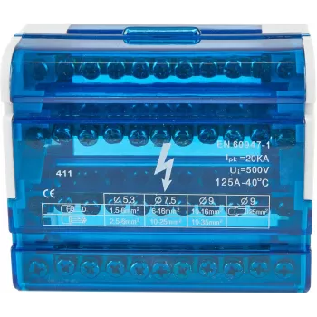 VCX BLK 411 4-Polu 11-Termināļu Sadales Bloks 100A 1000V Pelēks