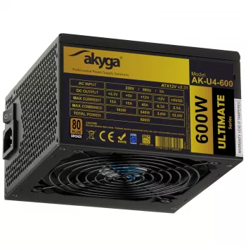 Akyga Ultimate AK-U4-600 600W ATX barošanas bloks 80 PLUS Bronze Active PFC 120mm ventilators