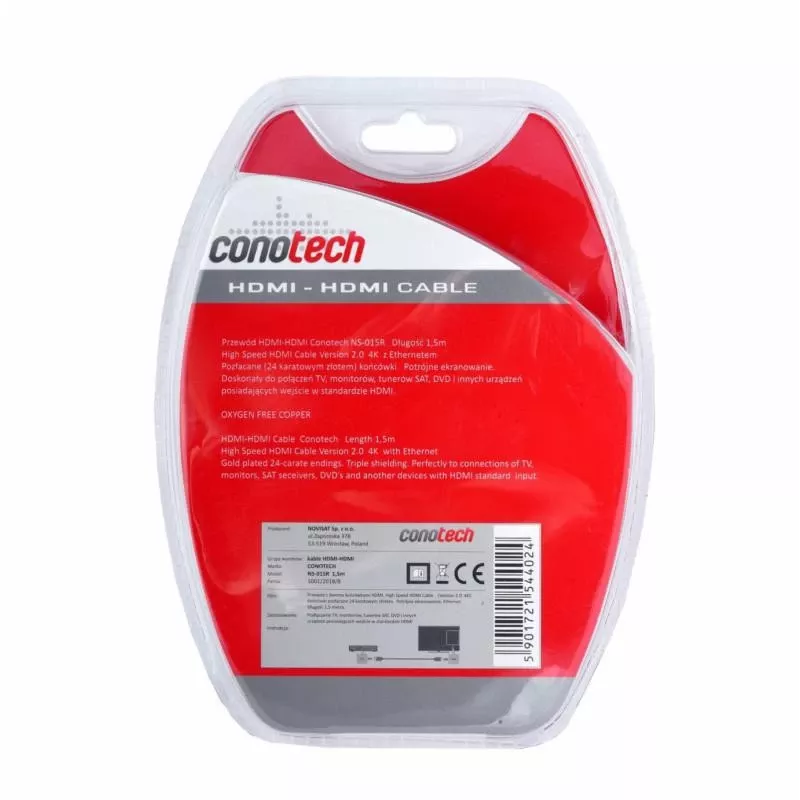 CONOTECH NS-015R HDMI 2.0 kabelis 1,5m Melns
