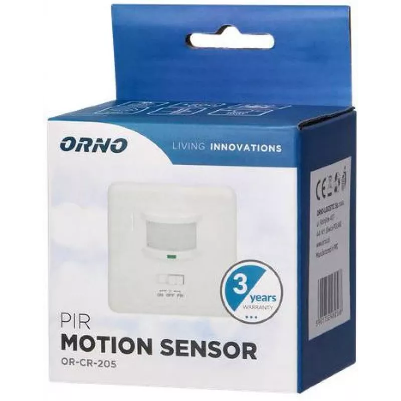 ORNO OR-CR-205 PIR kustības sensors, 360°, 6m, 230V, balts, iebūvējams griestos