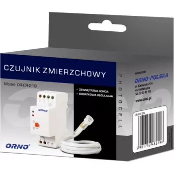 ORNO OR-CR-219 DIN sliežu krēslas sensors ar ārējo fotoelementu, 230V AC, 10A, 2-100 luksi