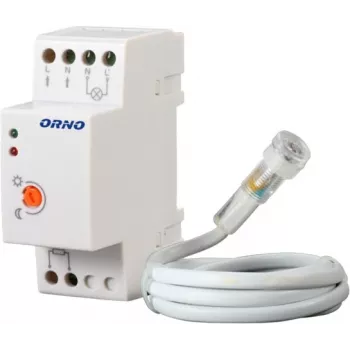 ORNO OR-CR-219 DIN sliežu krēslas sensors ar ārējo fotoelementu, 230V AC, 10A, 2-100 luksi