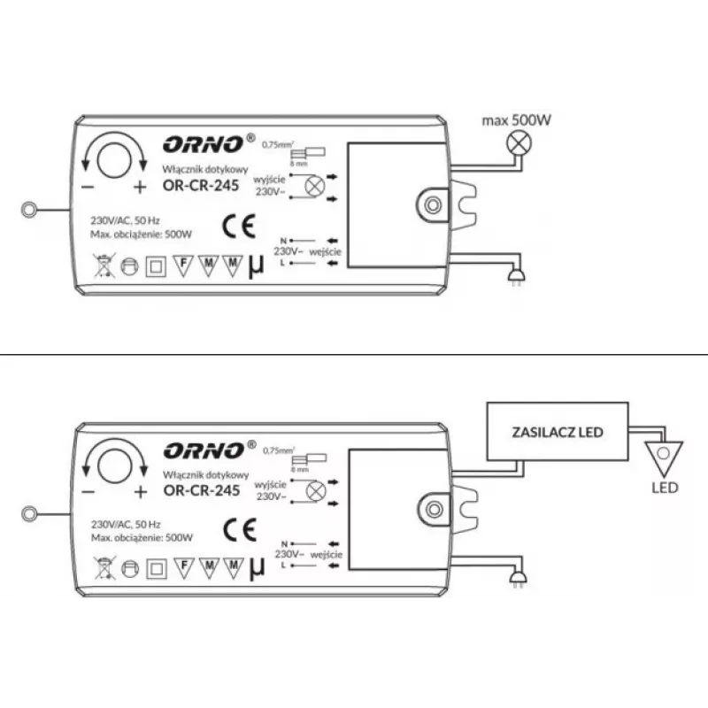 ORNO OR-CR-245 Bezkontakta induktīvais tuvuma slēdzis LED apgaismojumam, melns
