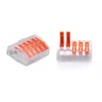 TRYTYT PC-235 Push-in Wire Connector 5-Way 0.2-4.0mm² 30-Pack Transparent Orange