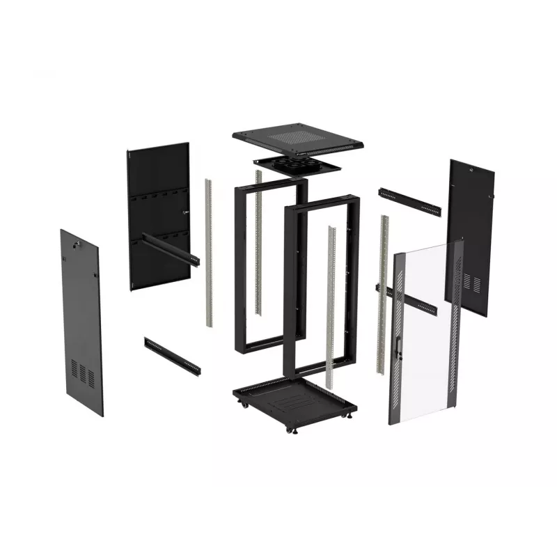 LANBERG 18U 19-inch Floor-Standing Server Rack Cabinet 600x800mm Black Tempered Glass Door (Flat Pack)