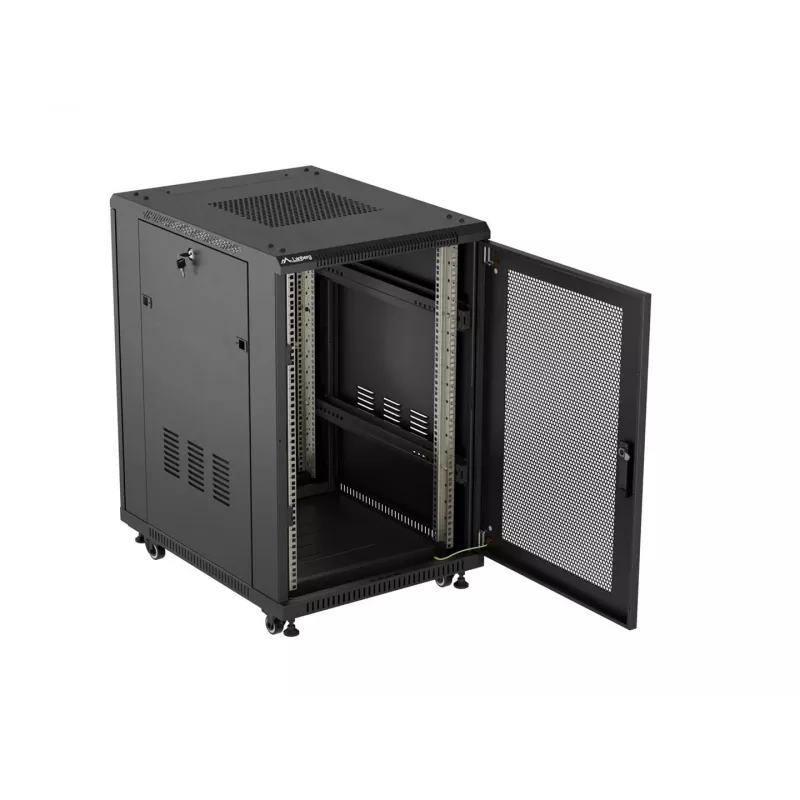 Lanberg 19 collu 18U 600x800 mm melns grīdas skapis ar perforētām durvīm (plakanā iepakojumā)