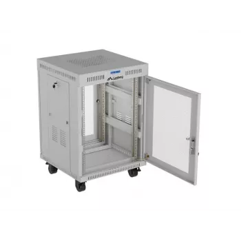 Lanberg FF01-6615-23SL Brīvi stāvošs 19 collu skapis 15U 600x600 Pelēks ar perforētām durvīm un LCD plakanā iepakojumā