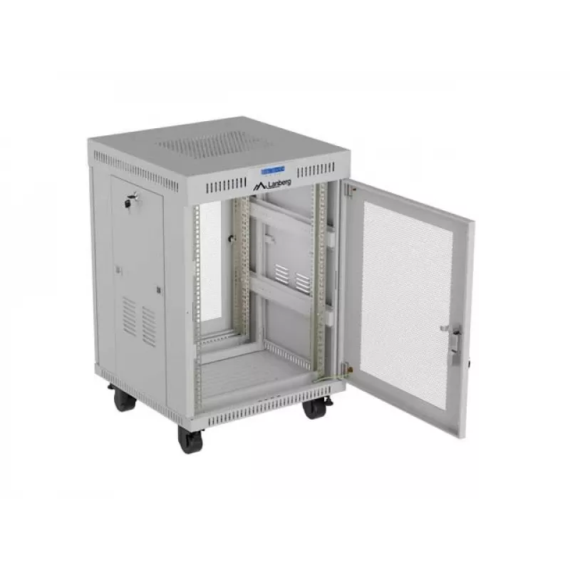 Lanberg FF01-6615-23SL Brīvi stāvošs 19 collu skapis 15U 600x600 Pelēks ar perforētām durvīm un LCD plakanā iepakojumā