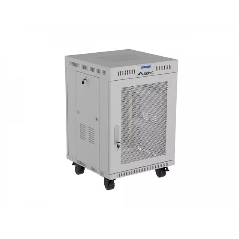 Lanberg FF01-6615-23SL Brīvi stāvošs 19 collu skapis 15U 600x600 Pelēks ar perforētām durvīm un LCD plakanā iepakojumā