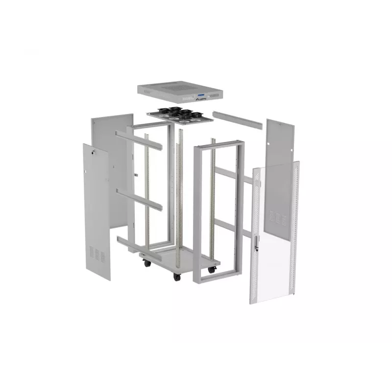 LANBERG 19 inch 42U grīdas statīva skapis 600x1000 mm pelēks, rūdīta stikla durvis, LCD displejs, plakanā iepakojumā