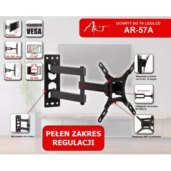 ART AR-57A Fiksēts TV sienas stiprinājums LED/LCD 17-42 collas Melns