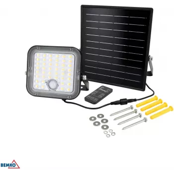 BEMKO SOLPAR Saules LED prožektors 10W 1500lm 3000/4000K IP65 Melns ar PIR sensoru