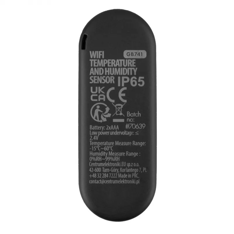 GRB GREENBLUE GB741 āra WiFi temperatūras un mitruma sensors, Android/iOS, 3.0V DC, 2xAAA, IP65