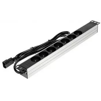 DELTA PD-7/RACK/IEC 19-Inch 1U Basic PDU ar 7 Schuko kontaktligzdām, IEC C14 ieeja, 2m kabelis, 16A, Melns