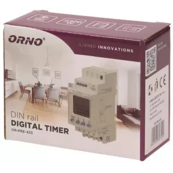 ORNO OR-PRE-433 Elektroniskais nedēļas taimeris, DIN sliede, 16A/3680W, 16 programmas, 230V