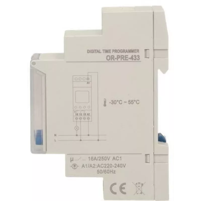 ORNO OR-PRE-433 Elektroniskais nedēļas taimeris, DIN sliede, 16A/3680W, 16 programmas, 230V