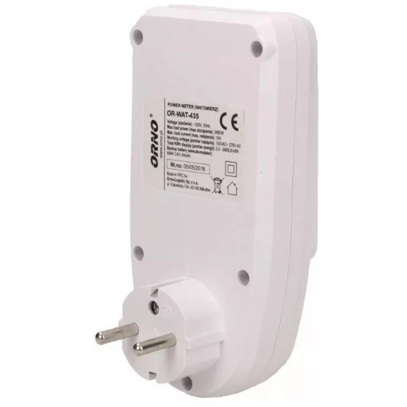 ORNO OR-WAT-435 Digitalais enerģijas skaitītājs ar LCD displeju, 230V, 16A, 3680W, F tipa kontaktdakša