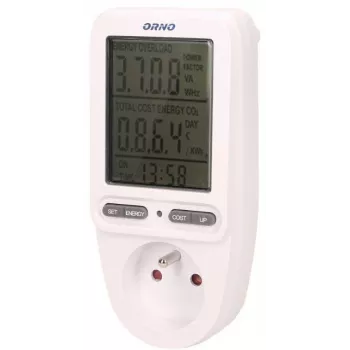 ORNO OR-WAT-435 Digitalais enerģijas skaitītājs ar LCD displeju, 230V, 16A, 3680W, F tipa kontaktdakša