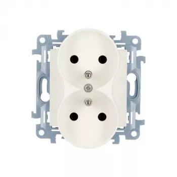 KONTAKT SIMON 10 Moduļu Balta Kontaktligzda 2x F Tips ar Aizsargslēģiem Skrūvju Spailēm 16A 250V
