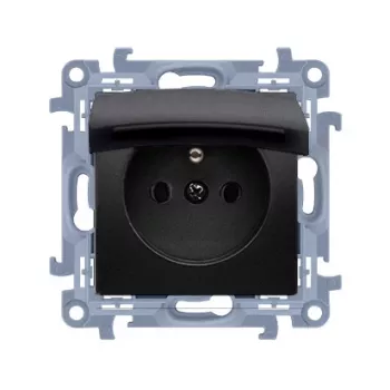 KONTAKT SIMON 10 1-Module Black Matt Socket with Flap IP44 Spring Terminals 16A 250V