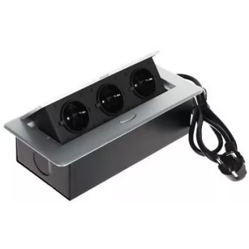 DELTA FPS-3S/CABLE Mēbeļu strāvas sadalītājs ar 3 kontaktligzdām, 1,5m kabeli, melns