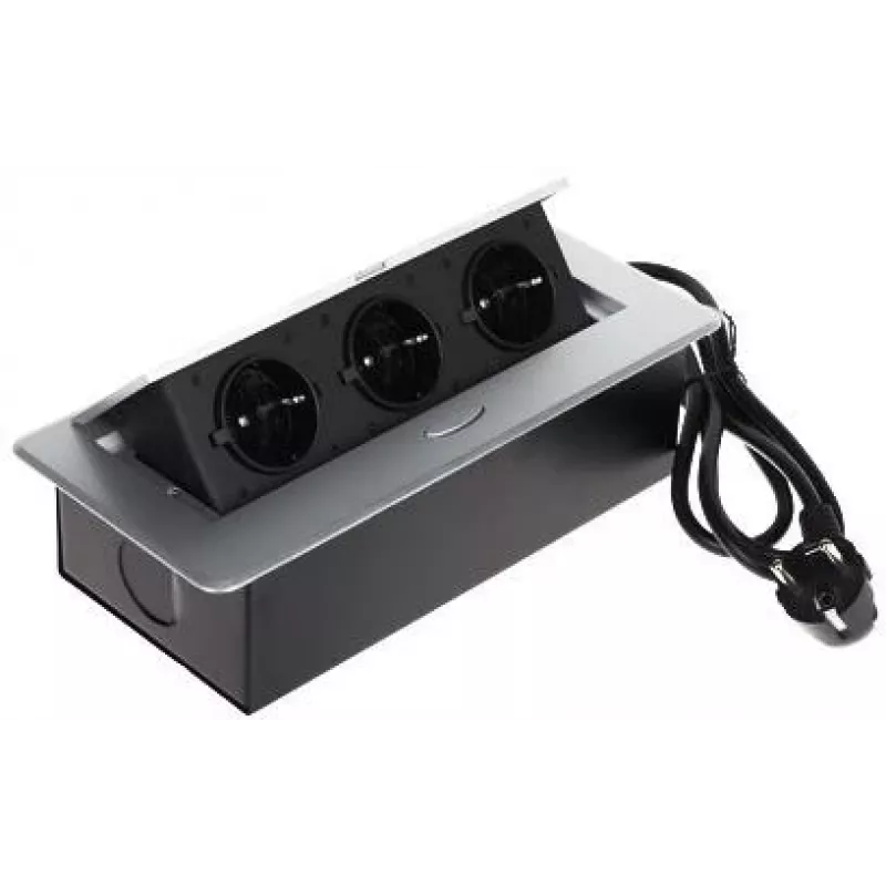 DELTA FPS-3S/CABLE Mēbeļu strāvas sadalītājs ar 3 kontaktligzdām, 1,5m kabeli, melns