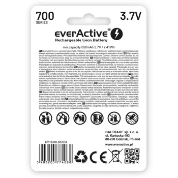 EVERACTIVE 16340 3.7V 700mAh uzlādējams litija-jonu akumulators ar aizsardzības ķēdi (1 gab.)