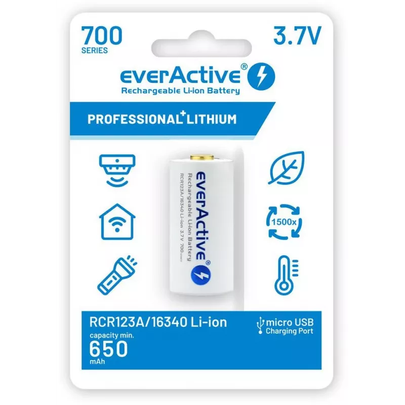 EVERACTIVE 16340 3.7V 700mAh uzlādējams litija-jonu akumulators ar aizsardzības ķēdi (1 gab.)