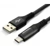 EVERACTIVE USB-A uz USB-C kabelis ar LCD displeju, 2m, 3A, 60W PD, neilona pīts, melns