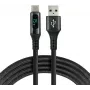 EVERACTIVE USB-A uz USB-C kabelis ar LCD displeju, 2m, 3A, 60W PD, neilona pīts, melns